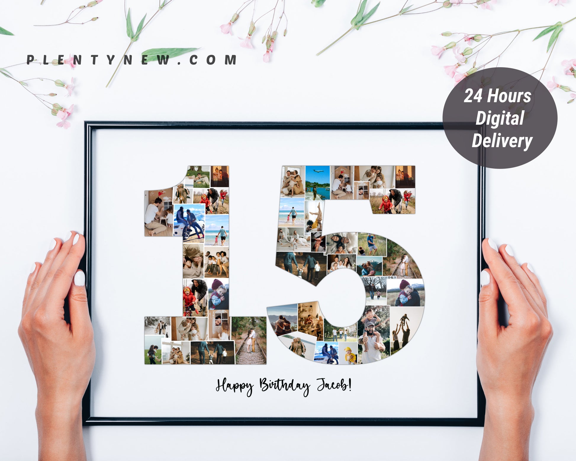 Custom 15th birthday photo collage gift featuring a vibrant collection of personal and memorable moments, perfect for teens.