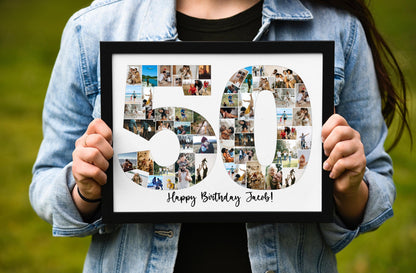 Custom 50th Birthday Photo Collage Gift - Celebrate Half a Century with Elegant Memories