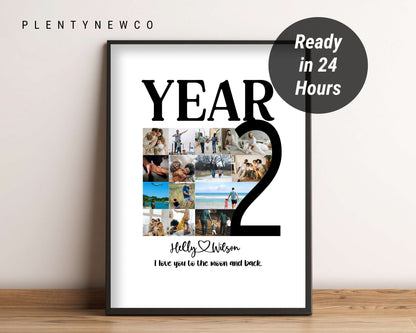 Personalized 2nd Anniversary Photo Collage Gift - Custom Cotton or Paper Keepsake