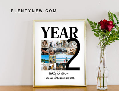 Personalized 2nd Anniversary Photo Collage Gift - Custom Cotton or Paper Keepsake