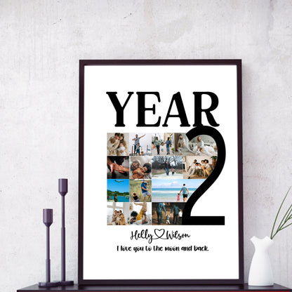 Personalized 2nd Anniversary Photo Collage Gift - Custom Cotton or Paper Keepsake