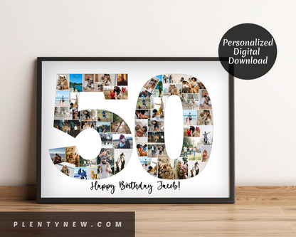 Custom 50th Birthday Photo Collage Gift - Celebrate Half a Century with Elegant Memories